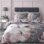 Catherine Lansfield Dramatic Floral Reversible Single Duvet Cover Set with Pillowcase Grey