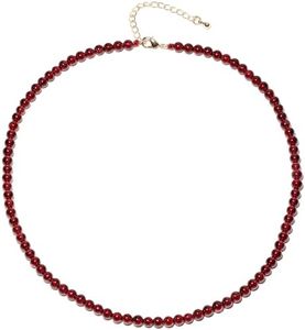 Lightock Simple 4mm Gemstones and Crystals Beaded Necklace Adjustable Choker Necklaces for Women Gifts (Garnet)