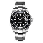 ADDIESDIVE Men's Automatic Diver's Watch NH35A Luminous Hands 20 Bar Water-Resistant Stainless Steel Strap All Black Dial Rotatable Bezel Waterproof Watch