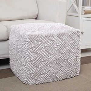 DaDalogy Bedding Lavender Grey Faux Fur Ottoman Pouf Cover [NO Insert] - Soft Cozy Geometric Décor with Zipper- 1-Piece 18" x 18" x 18"