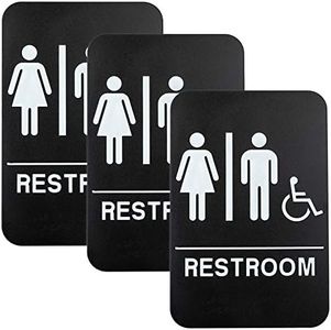 Excello Global Products Plastic Restroom Sign: Easy to Mount with Braille (ADA Compliant), Great for Business - 6"x9", Unisex, Handicap - Pack of 3