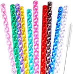 10 Pack Swirl Straws Compatible With Stanley 40 oz 30 oz Cup Tumbler, 12" Long Hard Plastic Shiny Crystal Tumbler Replacement Drinking Straws For 40oz 30oz Starbucks, YETI Tumblers with Cleaning Brush