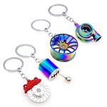 JZK 4x Metal auto parts models, car turbo turbocharger wheel hub gear shifter brake pad caliper keyring keychain key chain key ring, novelty gift present for man, car mechanic and enthusiast