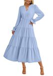 PRETTYGARDEN Women's Fall Maxi Dress Long Sleeve V Neck Tiered Ruffle Flowy A Line Cocktail Party Dresses (Light Blue,X-Large)