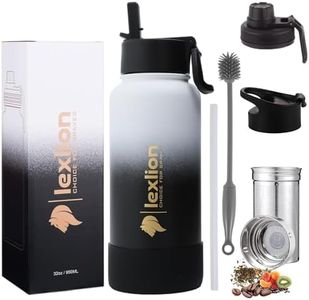 Lexlion Tea Infuser Bottle - Fruit Infuser Water Bottle 32 Oz, Triple Walled Insulated Stainless Steel Bottle, Thermal Leaf Infuser, Silicone Sleeve, Cleaning Brush, 3 Lids Leakproof, Metal Mug Gallon