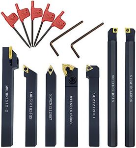 Indexable Lathe Turning Tool,1/2'' Shank 7 Pieces Carbide Turning Tool Set,Metal Lathe Tools Holder for Turning Grooving Threading with Tin Coated Carbide Inserts Turning insert