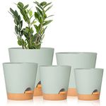 GARDIFE Plant Pots 7/6.5/6/5.5/5 Inch Self Watering Planters with Drainage Hole, Plastic Flower Pots, Nursery Planting Pot for All House Plants, African Violet, Flowers, and Cactus,Green