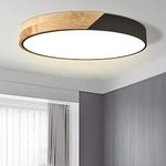 Led Ceiling Light Flush Mount: 15.8 Inch 30W Bedroom Light Fixture with Round Wood Modern Black Flat Overhead Minimalist Ceiling Lamps for Kitchen Hallway Laundry Warm White 3000K, Not Dimmable