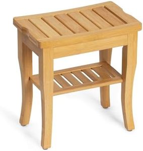 BEKVEM Bamboo Shower Bench, Spa Small Shower Stool for Inside Shower Waterproof, Bathroom Bench Seat with Storage Shelf for Adults Elderly Seniors, Wood Chair for Indoor or Outdoor Use, Natural