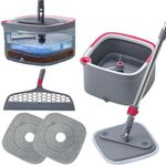 Heavy Duty Square Spin Mop for Floor Cleaning, Separate Compartment for Clean and Dirty Water, Use Any Cleaning Solution, Self Cleaning, Machine Washable Pads