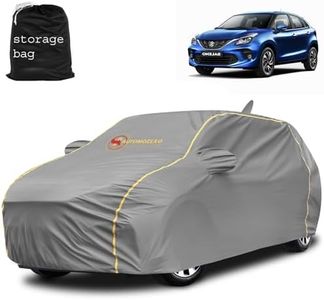 AUTOMOZEXO Maruti Nexa Baleno Car Cover Waterproof All Weather Protection with Mirror & Antena Pocket Inner Cotton Triple Strap Stitched Baleno All Models with Adjustable Belt Bottom Elastic (Grey)