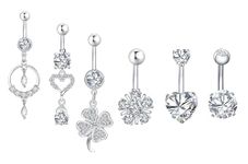 6PCS 14G 316L Surgical Steel CZ Belly Bars Set with Dangle Cubic Zirconia Belly Button Ring Barbell Navel Bars Piercing Jewellery for Women Girls