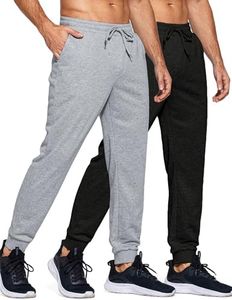 COOFANDY Men’s Joggers Pants Elastic Drawstring Waist Casual Pants Lightweight Stretch Yoga Sweatpants Black & Light Grey, XL