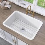 TUKTUK Undermount White Kitchen Sink 32 x19 Fireclay Farm Sink Drop-in Single Bowl Topmount Large & Deep Sink Luxury Accessory Kit Included