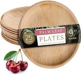 brheez Palm Leaf Plates 25 Ct (9 Inch) - Eco Friendly, Compostable & Biodegradable - Elegant Bamboo Look Disposable Party Plates are Heavy Duty and More Environmentally Friendly than Paper Plates