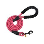 Foodie Puppies 5FT Dog Reflective Leash Rope with Comfortable Soft Padded Handle - (Snug Leash - Pink) Training, Walking, Heavy Duty Dog Rope Cord Leash for Small to Medium Dogs with Strong Hook Size