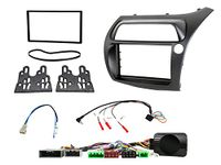 Full Car Stereo Installation Kit compatible with RHD Honda Civic Hatchback 2006 to 2011 - Double Din Fascia, Steering Wheel interface, antenna adapter and patch lead