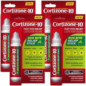 Cortizone-10 Maximum Strength Itch Relief Bug Bite Relief Stick 1% Hydrocortisone, Fast-Acting, Anti-Itch Liquid for Bug Bites, Rash, Eczema, Psoriasis, Poison Ivy, Oak, Sumac, .75 fl. oz, 4 pk
