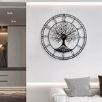 Large Tree of Life Clock Metal Black Wall Clock Big Wall Clock Home Decor Living Room Wall Clocks with Numbers Silent Mid-Century Clock Modern Family Tree Clock Wall