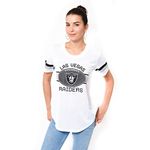 Icer Brands NFL Oakland Raiders Women's Jersey T-Shirt Mesh Varsity Stripe Tee Shirt, Medium, White