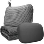 urnexttour Travel Pillow Blanket Set-3 in 1 Travel Pillow Memory Foam, Soft Travel Blanket Airplane Compact with Bag, Inner Pillowcase, Hand Luggage Belts and Backpack Clip, for Plane Car, Grey