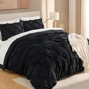 Andency Black Comforter Set Oversized Queen(98x98Inch), 3 Pieces Comforter for Girls Kids, Soft Microfiber Pinch Pleat Comforter Set, All Season Lightweight Bedding Set