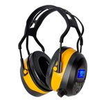 GARDTECH Bluetooth Ear Defenders Noise Cancelling Ear Defenders with Wireless Radio MP3 FM Safety Ear Muffs with LCD Display 4GB SD Card Adult Ear Defenders for Garden Woodworking Yellow