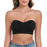 ANGOOL Women's Bandeau Bra Strapless Non-Wired Padded Seamless Multiway Convertible Straps Full Support Non-Slip, Black, M