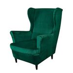 PENDEJATO Wing Chair Slipcovers, 2 Piece Stretch Wingback Chair Cover Soft Velvet Armchair Covers with Elastic Bottom for Living Room Bedroom (Dark Green)