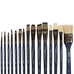 Mont Marte Premium Brush Wallet Set, 15 Piece, Includes Hog Bristle and Taklon Brushes, Great for Watercolor, Acrylic, Oil, Gouache and Tempera Painting