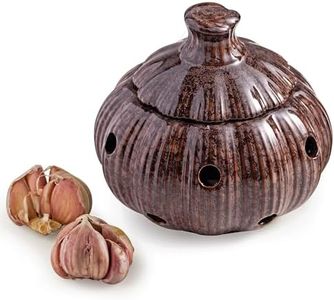 Cormomu Ceramic Garlic Keeper with Lid, Large Garlic Storage Pod, Garlic Container for Kitchen Counter