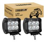 RIGIDON 2Pcs Led Work Light Bar, 4 inch 18W Flood Beam, 12V 24V Driving Fog Lamp for Car Off road Boat Truck 4x4 SUV ATV Tractors Excavator, 6000K White