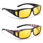 LVIOE 2PC Night Vision Polarised Fit-Over Glasses for Men & Women, TAC Yellow Lens with Anti-Glare Headlight Night Driving Glasses