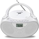 Nextron Portable Stereo CD Player Boombox with AM/FM Radio, Bluetooth, USB, AUX-in, Headphone Jack, CD-R/RW and MP3 CDs Compatible, Clear and Full Sound with Bass Boost, AC/Battery Operated – White