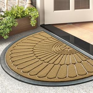 tchdio Door Mat Outdoor Indoor Entrance Doormat-Semicircular Durable Rubber Non Slip Front Door Mat for Outside Inside Entry Entryway Dirt Trapper WelcomeMat for Muddy Paws and Shoes-Yellow 17”x30”
