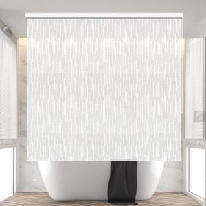Jakooz Rollup Shower Curtain for Bathroom. Waterproof, 100% PEVA, Heavy Duty Ceiling Mounted Shower Curtain Roller Blind for Bathtub. No Rods, No Hooks, No Rings! (56"x95") (Icicles)