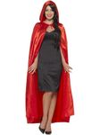 Smiffys Satin Hooded Cape, Red , Halloween Fancy Dress Accessory, Adult Dress Up Accessories