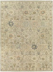 Hauteloom Sipocot Wool Living Room, Bedroom Area Rug - Floral Medallion Border Traditional Botanical - Traditional Oriental Oushak Transitional Indian - Navy, Rust, Taupe, Beige, Gray - 9' x 12'