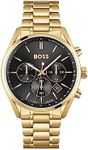 BOSS Men's 44mm Chronograph Quartz Watch Champion Collection with Black Dial and Gold Stainless Steel Bracelet, Date Function, 3 Sub-Dials, 10ATM Water Resistance - 1513848