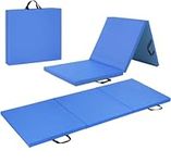 Kunova (TM) Blue Exercise Tri-Fold Gym Mat 2" Thick Fitness Mat w/PU Leather for Gymnastics, Yoga, Aerobics, Martial Arts, Lightweight and Portable Tumbling Mats