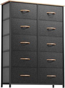 DWVO 10 Drawers Dresser, Fabric Dresser, Tall Chest Organizer Unit for Living Room, Hallway, Closets, Sturdy Steel Frame, Wooden Top, Easy Pull Handle, Iron