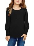 storeofbaby Black Shirts for Girls Casual Crew Neck Tops Elegant Puff Sleeve Pullover Clothes 11-12 Years