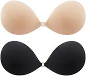 MITALOO Adhesive Bra Invisible Sticky Strapless Push up Backless Reusable Silicone Covering Nipple Bras Black Nude