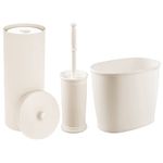 mDesign Plastic Modern Bathroom Storage and Cleaning Accessory Set - Includes Bowl Brush, 3-Roll Toilet Paper Canister, Wastebasket Trash/Garbage Bin - Hyde Collection - 3 Pieces - Cream