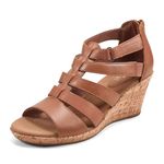 Rockport Women's Briah Gladiator Wedge Sandal, Dark Tan Leather, 9 M US