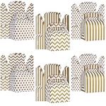 Belle Vous 36 pack White & Gold Party Treat Favour Gift Boxes- 16 x 11.5 x 9cm/6.29 x 4.52 x 3.54 inches - Lines & Polka Dot Loot Goodie Gable Bags for Kids Birthdays, Food, Baby Shower & Weddings