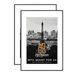 Hesmor A3 Picture Frame Aluminum Acrylic in Black, A3 Photo Frames 12 x 16.5 inch/29.7 x 42 cm Size A3 Frame with Clear Plexiglass for Wall Mounting, Set of 2 A3 Poster Frame with Mount for A4 Print