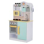 Teamson Kids Little Chef Florence Classic Interactive Wooden Play Kitchen with Accessories and Storage Space for Easy Clean Up, White with Mint Green and Yellow Accents