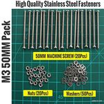 M3 50MM Machine Screw High Quality Stainless Steel Fasteners, Nut, Bolt & Washers Set.