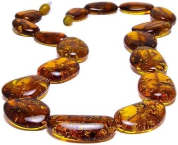 Collana in vera Ambra Baltica Naturale per Adulti Donna Pietre Cognac Ovali Piatte Grandi venduta in Confezione Regalo (51cm 39gr)